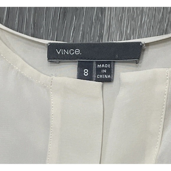VINCE Womens 100% Silk Shirt Top Tunic Blouse Long‎ Sleeves Ivory Creme Size 8 - Picture 4 of 10